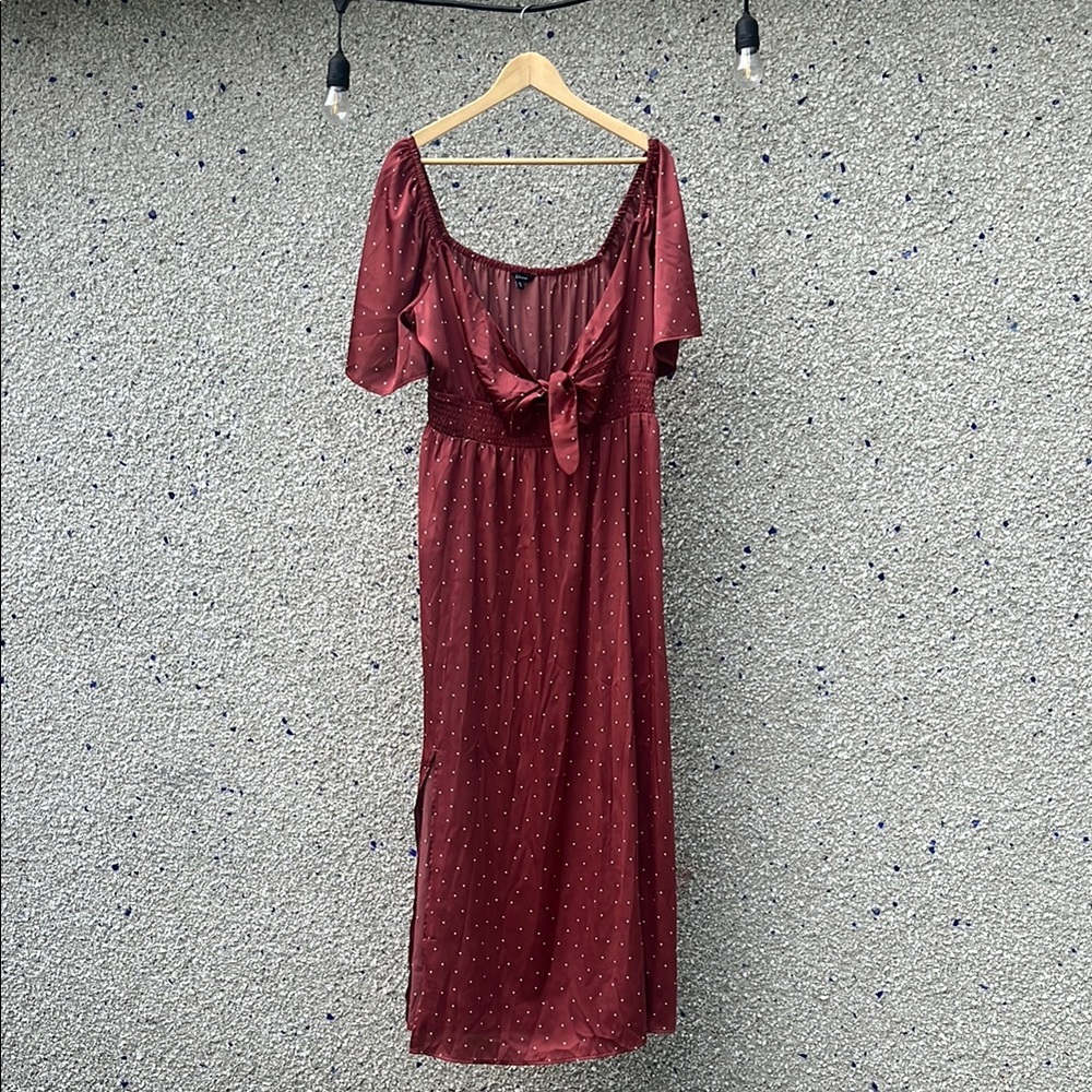 Reitmans Red Ruffled Midi Dress Flutter Sleeves